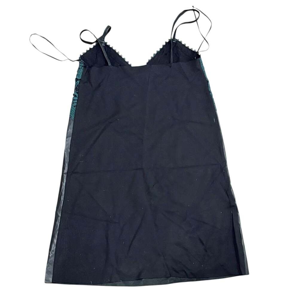 Womens Zara TRF Faux Leather Crochet Lace Trim Slip Dress in Black and Teal - Picture 4 of 6